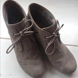 TOMs Tan Suede Desert Wedge Bootie